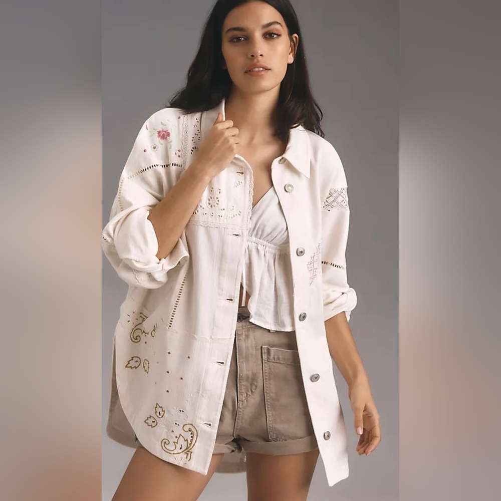 Anthropologie Lace Embroidered Re Worked White NEW Jacket Sz M